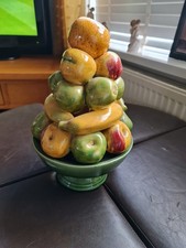 Mid Century Majolica Fruit Stack Original Basket 1970s Centerpiece