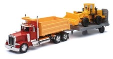 1/32 Peterbilt Dump Truck w/Flatbed Trailer & Front End Loader (Die Cast)