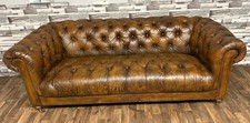 CHESTERFIELD THREE SEATER FULLY BUTTONED SOFA  IN ANTIQUE TAN LEATHER RARE ITEM