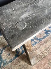 Antique 19th Century Oak Slab Pig Bench Primitive Country Rustic Coffee Table