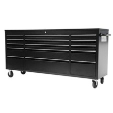 72" Black Powder Coated 15 Drawer Work Bench Tool Box Chest Cabinet