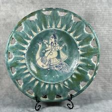 Beautiful Antique Salt-Glazed Stoneware Plate Depicting Murugan on a Peacock