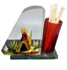 Mid Century Vintage Lucite Toothpick Holder with Teepee and Cactus Trees