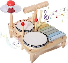 Wooden Xylophone Drum Set for Toddlers, Montessori Baby Musical Percussion Toys