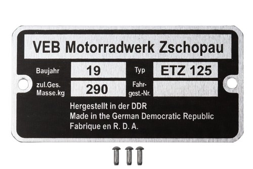 Nameplate for etz 125 - etz, with