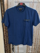 Barbour Men's Blue T-Shirt Size Medium Cotton Breast Pocket Logo 20% Pit To Pit