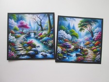 Set of 2  x CHARMING COLOURFUL SERENITY GARDEN  Hand Made Card Toppers 