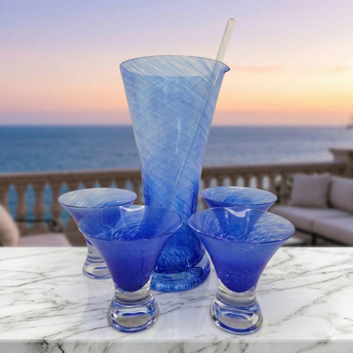 Art glass martini pitcher set - art,