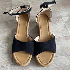 BNNT Unbranded Ladies Black Wedge Sandals Ankle Strap Uk 38/5