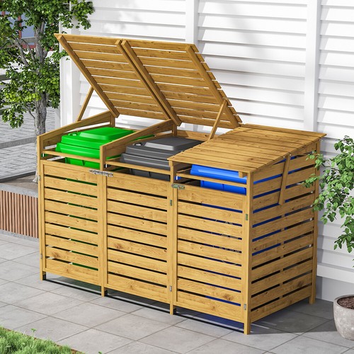 Wooden dual triple wheelie bin - wooden, dual/triple