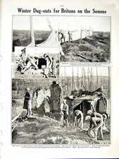 Original Old Vintage Print 1917 World War Winter Dug-Outs British Siers Somme