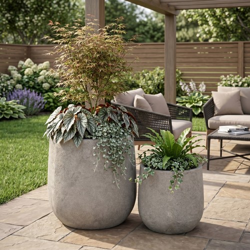 Round concrete planter set - round,