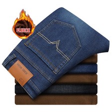 Men Fleece Lined Jeans Winter Thermal Thick Pants Warm Trousers Long Pants 34-40