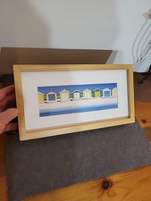 Blue Beach Hut Print Mounted