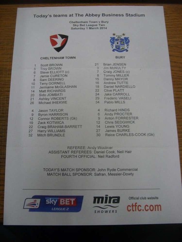 2014 colour teamsheet - 01/03/2014,