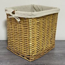 Square Wicker Basket With Liner Woven Open Top 12” Laundry Storage Bin Holder