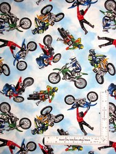 Motocross Fabric Motorcycle Dirt Bike Blue Cotton Timeless Treasures C8993 Yard