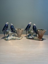 Pair Of Jema Holland Lustre Ware Budgies With Basket In Excellent Condition