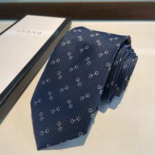 New Gucci Men's Horsebit Pattern Blue silk jacquard Tie