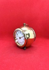 Antique Small Brass Barrel Clock Hand Wind Mechanical Desk Clock 30's