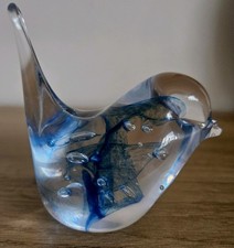 Vintage Glass Bird. Murano Glass Bird. Clear With Two Tone Blue Hues. #875