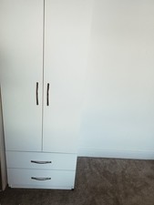 Modern White Wardrobe With Silver Colour Handles With  2 Storage Drawers