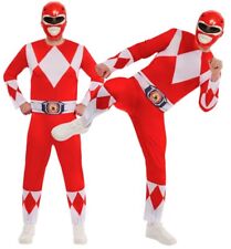 Mens POWER RANGER Mighty Morphin Fancy Dress Costume + Mask Adult Red Rangers