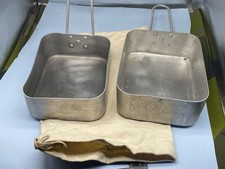 Original Pair of WW2 Style British Army Aluminium Mess Tins in Cloth Cover