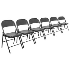 6x Matt Black Metal Folding Chairs Space-Saving Foldable Office Dining Chair