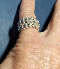 mens solid silver 3 row keeper ring  Hallmarked  Ring size U