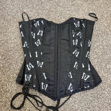 Burleska Black Satin Like Butterfly Print Overbust Corset Gothic Style Size S