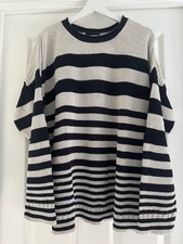 M&S Breton Jumper, Pullover, Navy and Cream Stripe, Cotton, Size 22