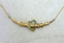 Victorian Pearl Turquoise Heart Conversion 9ct Gold Necklace 16 inches