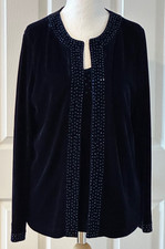 Quacker Factory Womens Beaded Velvet Twin Top Blouse - Blue - Size M - NWOT
