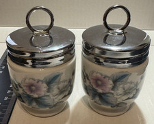 Vintage 2 X Royal Worcester Egg Coddlers Woodland Flower Pattern. Screw top.