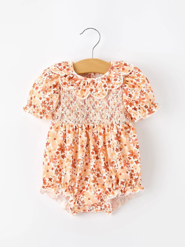 Fall rust floral baby romper - rust,