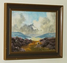 LEWIS CREIGHTON (1918–1996) Framed Oil Painting of Sheep Grazing on Moorland