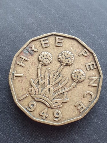 1949 brass threepence - brass, threepence,