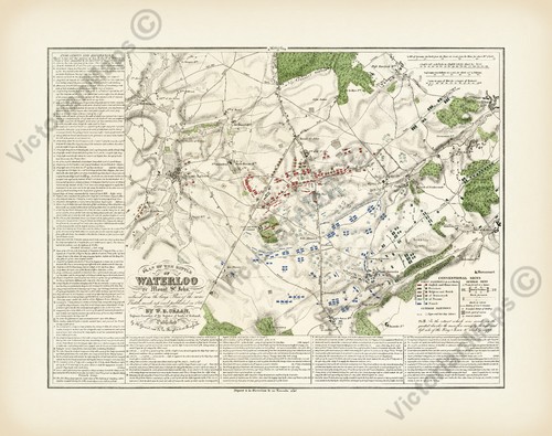Antique map waterloo battle - map,