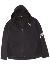 PUMA Mens Graphic Zip Hoodie Sweater 2XL Black Colourblock Cotton AA17