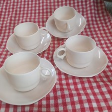 Bandalasta Cups And Saucers Off White Set Of 4 Used Vintage Picnic Ware Retro