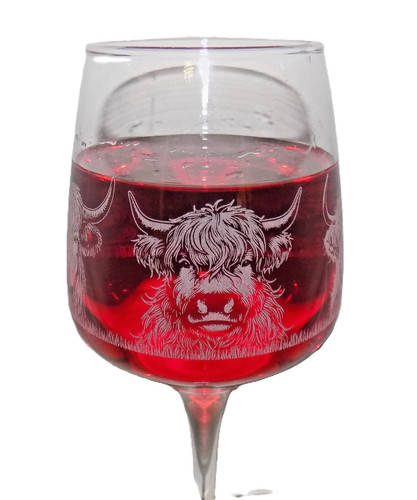 Highland cow engraved - engraved, stemmed