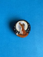 Handmade Needle Felted Brooch Wildlife Fox And The Moon