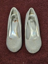 TRUFFLE Silver Diamante Kitten Heel Shoes - UK 5 