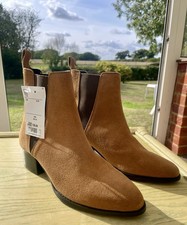 Womens Ravel Tan Brown Suede Ankle Boots Size 5 Slip On Chelsea Block Heel New