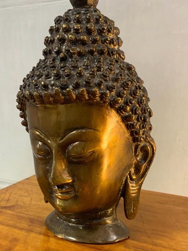 Bronze buddha head statue - bronze,