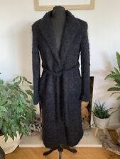 Zara Manteco Black Wool Belted Wrap Coat Boucle Jacket - Size Small