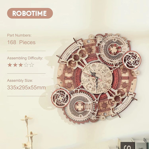 Wall clock wooden - clock, puzzle