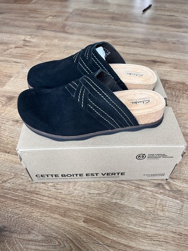 Ladies black suede clogs - black,