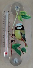 Thermometer with Perched Bird Motif, Range 50°c to -30°c, Easy Stick On Windows
